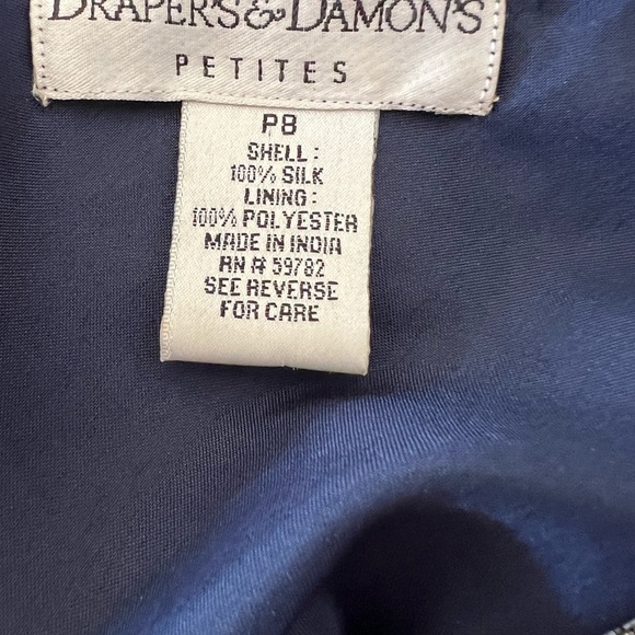 Draper’s & Damon’s Vintage Navy Blue Sheer Flowy Top  Bell Sleeve  Size Petite 8 - Picture 5 of 7